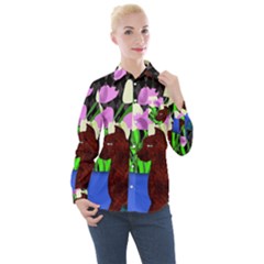 The Cat And The Tulips Women s Long Sleeve Pocket Shirt