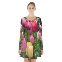 Home Chicago Tulips Long Sleeve Velvet V-neck Dress