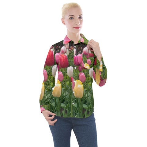 Home Chicago Tulips Women s Long Sleeve Pocket Shirt by bloomingvinedesign