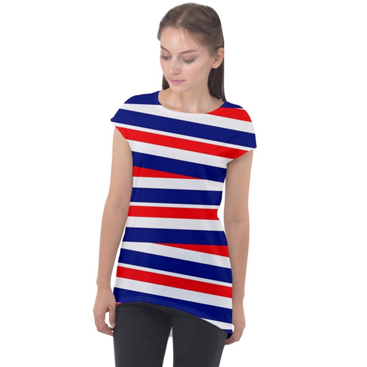 Patriotic Ribbons Cap Sleeve High Low Top