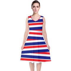 Patriotic Ribbons V-neck Midi Sleeveless Dress  by Mariart