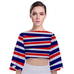 Patriotic Ribbons Tie Back Butterfly Sleeve Chiffon Top by Mariart