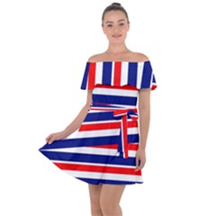 Patriotic Ribbons Off Shoulder Velour Dress