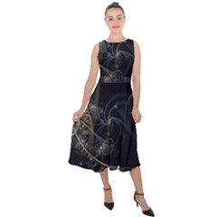 Fractal Abstract Rendering Midi Tie-back Chiffon Dress by Bajindul