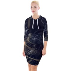 Fractal Abstract Rendering Quarter Sleeve Hood Bodycon Dress by Bajindul