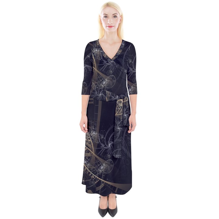 Fractal Abstract Rendering Quarter Sleeve Wrap Maxi Dress