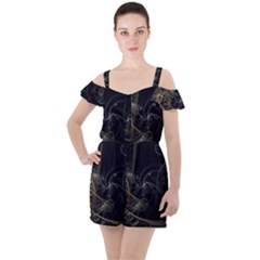 Fractal Abstract Rendering Ruffle Cut Out Chiffon Playsuit by Bajindul