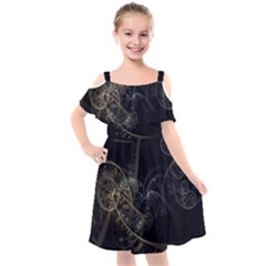 Fractal Abstract Rendering Kids  Cut Out Shoulders Chiffon Dress