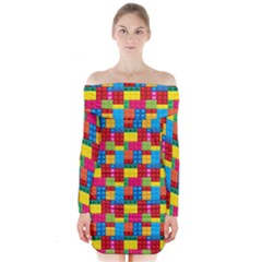 Lego Background Long Sleeve Off Shoulder Dress by HermanTelo