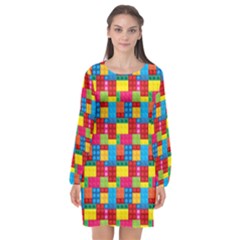 Lego Background Long Sleeve Chiffon Shift Dress 