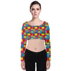 Lego Background Velvet Long Sleeve Crop Top