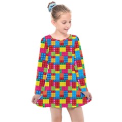 Lego Background Kids  Long Sleeve Dress by HermanTelo