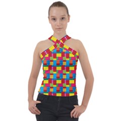 Lego Background Cross Neck Velour Top