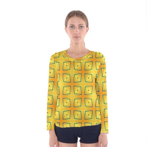 Green Plaid Gold Background Women s Long Sleeve Tee by HermanTelo