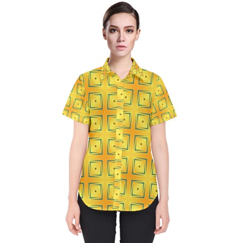 Green Plaid Gold Background Women s Short Sleeve Shirt by HermanTelo