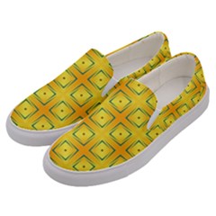 Green Plaid Gold Background Men s Canvas Slip Ons