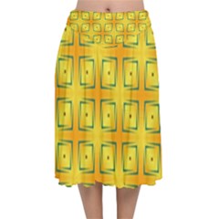 Green Plaid Gold Background Velvet Flared Midi Skirt