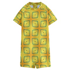 Green Plaid Gold Background Kids  Boyleg Half Suit Swimwear