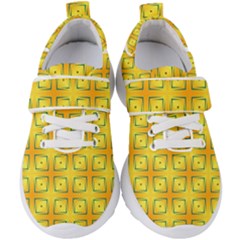 Green Plaid Gold Background Kids  Velcro Strap Shoes