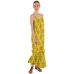 Green Plaid Gold Background Cami Maxi Ruffle Chiffon Dress