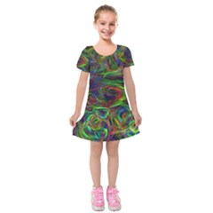 Plasma Shining Lines Light Stripes Kids  Short Sleeve Velvet Dress