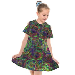 Plasma Shining Lines Light Stripes Kids  Short Sleeve Shirt Dress