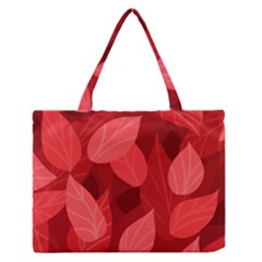 Leaf Design Leaf Background Red Zipper Medium Tote Bag by Pakrebo