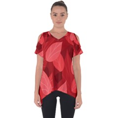 Leaf Design Leaf Background Red Cut Out Side Drop Tee by Pakrebo