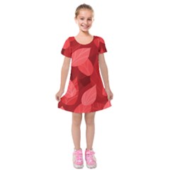 Leaf Design Leaf Background Red Kids  Short Sleeve Velvet Dress by Pakrebo