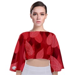 Leaf Design Leaf Background Red Tie Back Butterfly Sleeve Chiffon Top by Pakrebo