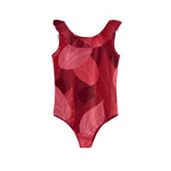 Leaf Design Leaf Background Red Kids  Frill Swimsuit by Pakrebo