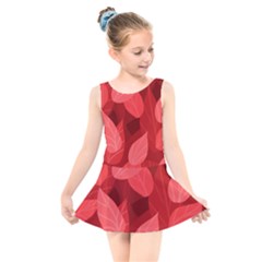 Leaf Design Leaf Background Red Kids  Skater Dress Swimsuit by Pakrebo