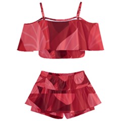 Leaf Design Leaf Background Red Kids  Off Shoulder Skirt Bikini by Pakrebo