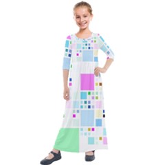 Square Colorful Pattern Geometric Kids  Quarter Sleeve Maxi Dress by Pakrebo