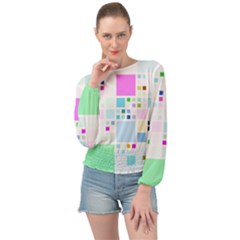 Square Colorful Pattern Geometric Banded Bottom Chiffon Top