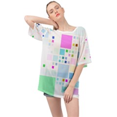 Square Colorful Pattern Geometric Oversized Chiffon Top