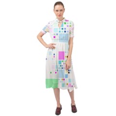 Square Colorful Pattern Geometric Keyhole Neckline Chiffon Dress