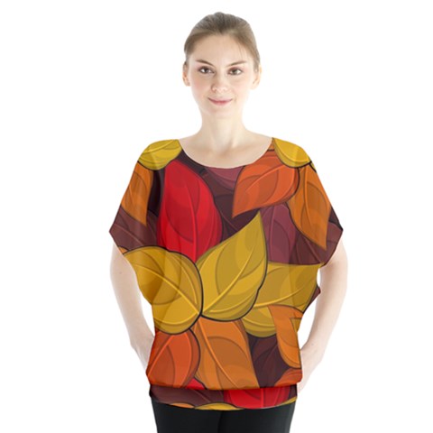 Flower Background Flower Design Batwing Chiffon Blouse by Pakrebo