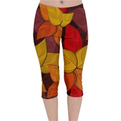 Flower Background Flower Design Velvet Capri Leggings  by Pakrebo