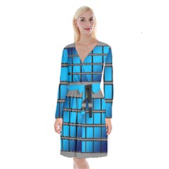 Film Filmstrip Black Photograph Long Sleeve Velvet Front Wrap Dress