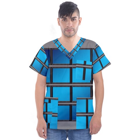 Film Filmstrip Black Photograph Men s V-neck Scrub Top by Pakrebo