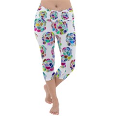 Flowers Floral Pattern Decorative Lightweight Velour Capri Yoga Leggings by Pakrebo