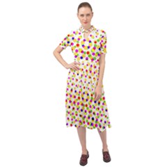 Illustration Abstract Pattern Polka Dot Keyhole Neckline Chiffon Dress