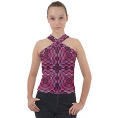 Abstract Pattern Mandala Decorative Cross Neck Velour Top