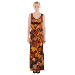 Fall Foliage Autumn Leaves October Maxi Thigh Split Dress by Pakrebo