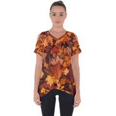 Fall Foliage Autumn Leaves October Cut Out Side Drop Tee by Pakrebo