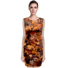 Fall Foliage Autumn Leaves October Sleeveless Velvet Midi Dress by Pakrebo