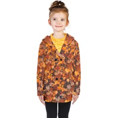 Fall Foliage Autumn Leaves October Kids  Double Breasted Button Coat by Pakrebo