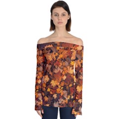 Fall Foliage Autumn Leaves October Off Shoulder Long Sleeve Top by Pakrebo