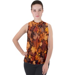 Fall Foliage Autumn Leaves October Mock Neck Chiffon Sleeveless Top by Pakrebo